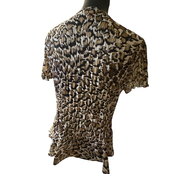 Sunny Leigh Womens Leopard Print Ruffle Blouse Large Short Sleeve - Picture 3 of 6